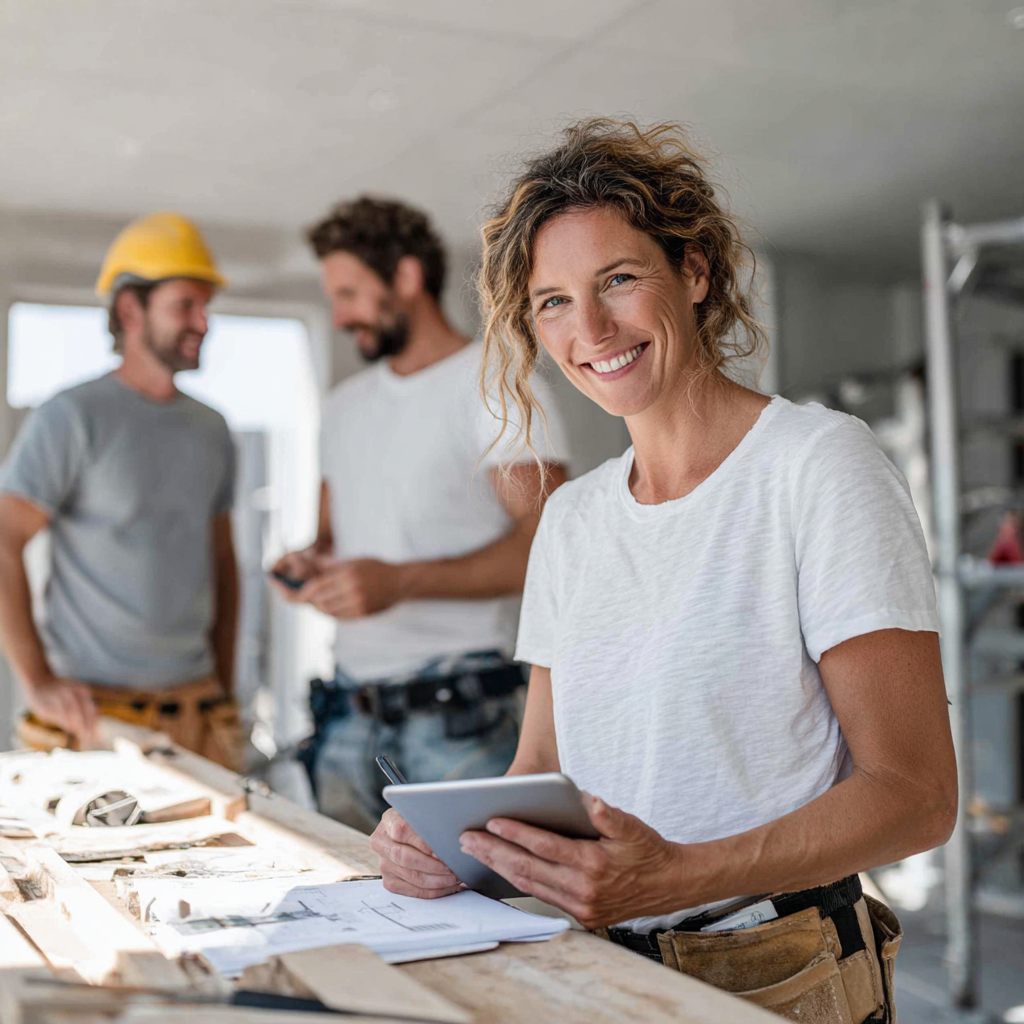 Construction professional using BuildOut on a tablet